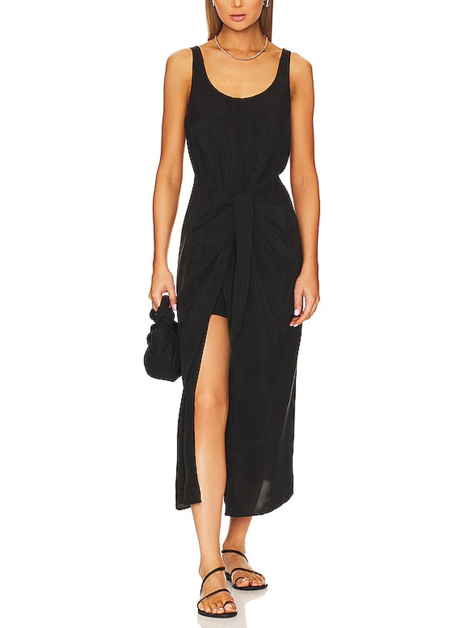 Anemos Sleek Black Dk Wrap Midi Dress Size S